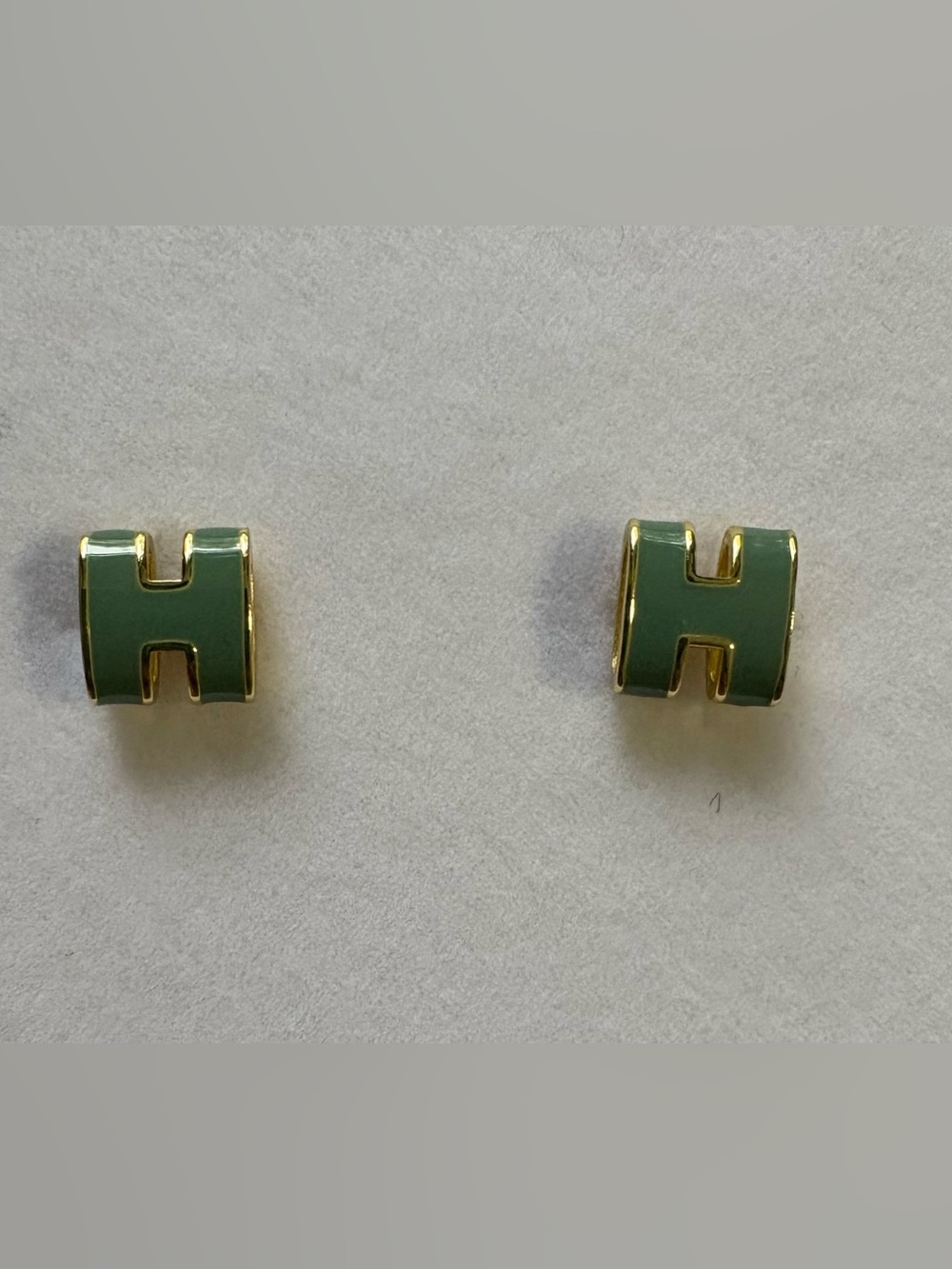 Green H Enamel Stud Earrings - Gold Trim